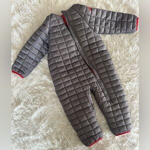 SNOZU Boys Grey Red Herringbone Fleece Lined Hooded Puffer Snowsuit Size 24M